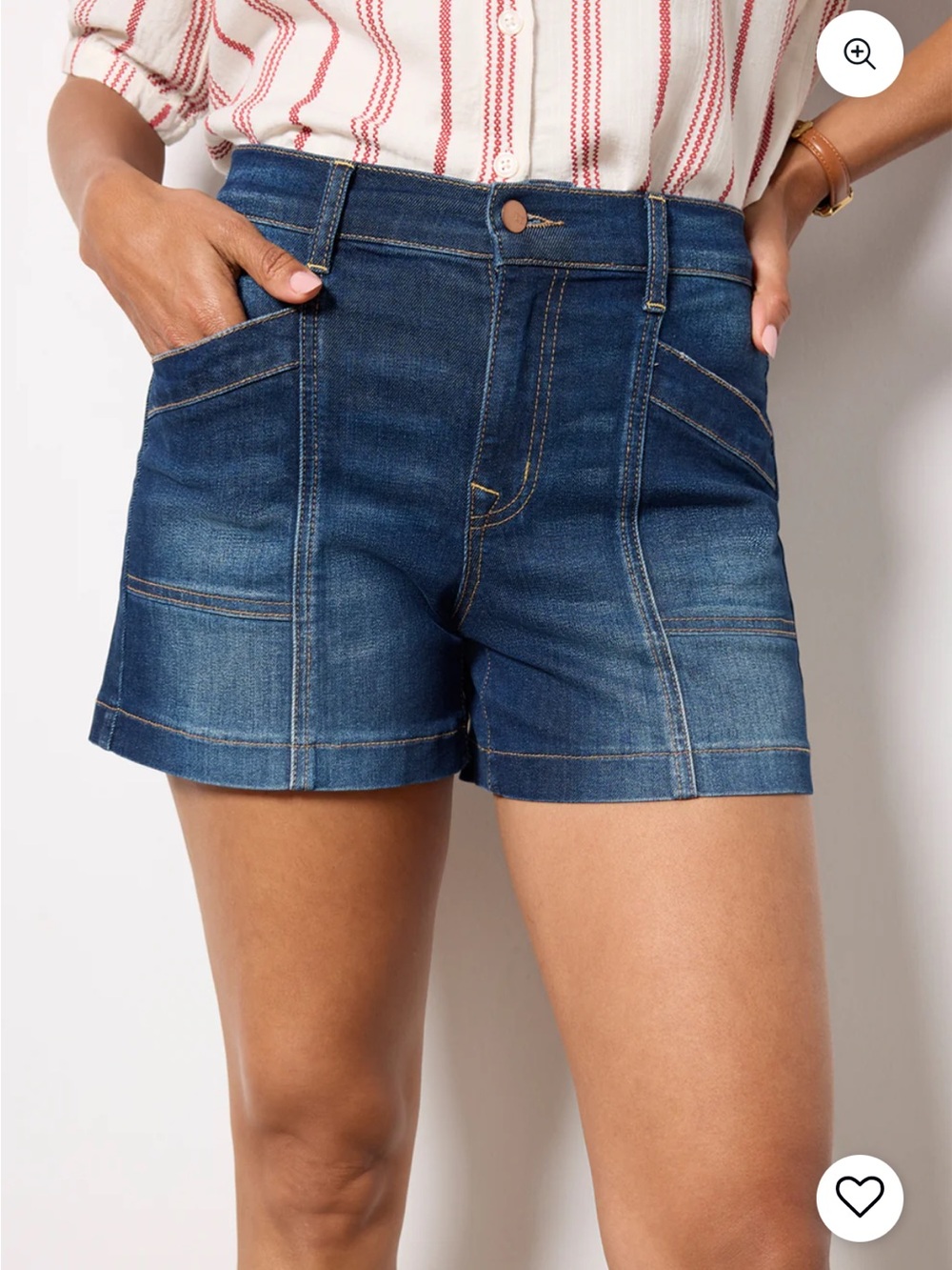 Evereve Dark Blue High-Rise Panel Denim Shorts